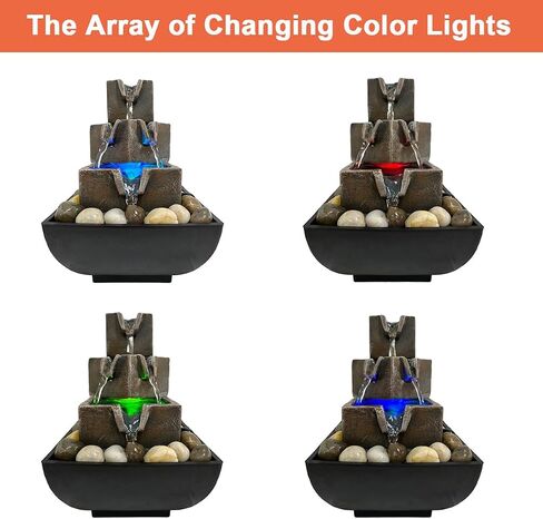 Indoor Tabletop Water Fountain, Resin Meditation Fountain, Desktop Fountain with Color LED Light, Indoor Waterfall Feature for Home Office Decor in Saudi Arabia