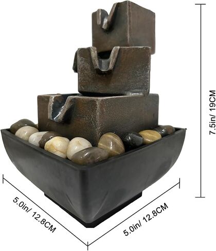 Indoor Tabletop Water Fountain, Resin Meditation Fountain, Desktop Fountain with Color LED Light, Indoor Waterfall Feature for Home Office Decor in Saudi Arabia