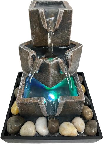 Indoor Tabletop Water Fountain, Resin Meditation Fountain, Desktop Fountain with Color LED Light, Indoor Waterfall Feature for Home Office Decor in Saudi Arabia