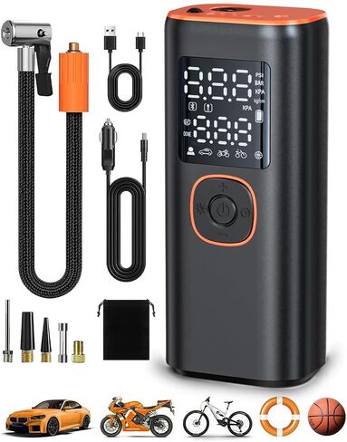 Tire Inflator Portable Air Compressor, 160PSI Fast Inflation Air Pump For Car Tires with Digital Pressure Gauge, LED Light and Auto Shut-Off Portable Air Pump for Car, Motorcycle, Bike in Saudi Arabia