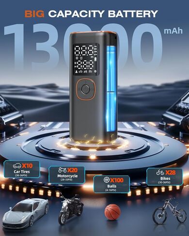 Tire Inflator Portable Air Compressor, 160PSI Fast Inflation Air Pump For Car Tires with Digital Pressure Gauge, LED Light and Auto Shut-Off Portable Air Pump for Car, Motorcycle, Bike in Saudi Arabia
