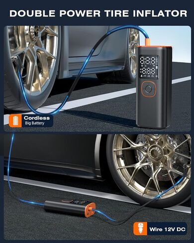 Tire Inflator Portable Air Compressor, 160PSI Fast Inflation Air Pump For Car Tires with Digital Pressure Gauge, LED Light and Auto Shut-Off Portable Air Pump for Car, Motorcycle, Bike in Saudi Arabia