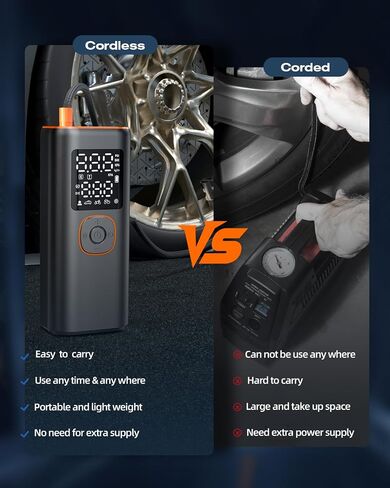 Tire Inflator Portable Air Compressor, 160PSI Fast Inflation Air Pump For Car Tires with Digital Pressure Gauge, LED Light and Auto Shut-Off Portable Air Pump for Car, Motorcycle, Bike in Saudi Arabia