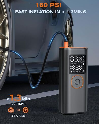 Tire Inflator Portable Air Compressor, 160PSI Fast Inflation Air Pump For Car Tires with Digital Pressure Gauge, LED Light and Auto Shut-Off Portable Air Pump for Car, Motorcycle, Bike in Saudi Arabia