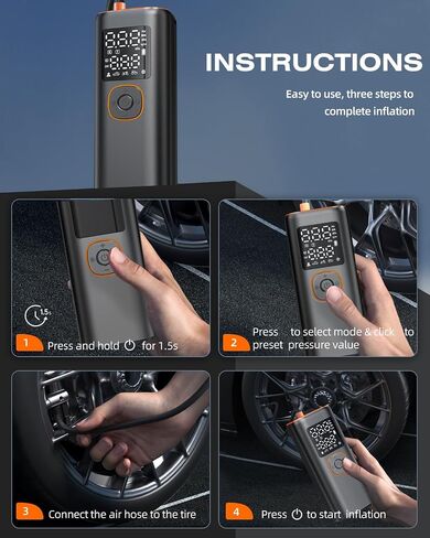 Tire Inflator Portable Air Compressor, 160PSI Fast Inflation Air Pump For Car Tires with Digital Pressure Gauge, LED Light and Auto Shut-Off Portable Air Pump for Car, Motorcycle, Bike in Saudi Arabia