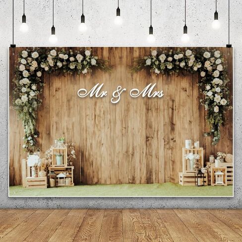Leowefowa 7x5ft Wedding Backdrop White Flowers Rustic Wood Wall Photography Background Mr and Mrs Wedding Party Decorations Photo Wall Backdrop Vinyl in Saudi Arabia