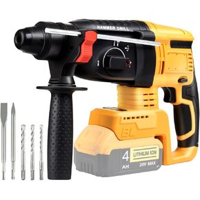 SDS-Plus Cordless Rotary Hammer Drill Compatible with Dewalt 20V Battery(NO Battery) Brushless Motor, Safety Clutch, 4 Functions with 5 Drills and Carrying Case for Concrete/Masonry/Wood/Metal