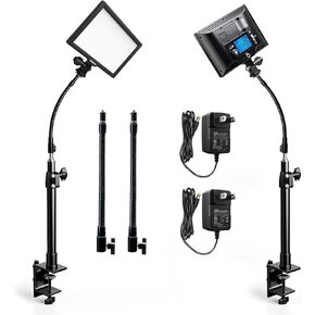 2-Pack Key Light, Streaming Lighting Dimmable Bi-Color 3200-5600k Video Conference Lighting with Gooseneck Tubes LED Panel Desk Light for Gaming/Zoom Meetings/Broadcast/Tiktok