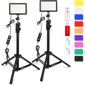 2 Pack 70 LED Video Light مع Tripod Stand/Color Filters/جهاز التحكم عن بُعد/شاحن جدار USB ، Obamiu 5600K USB Studio Kit لإضاءة التصوير الفوتوغرافي ، تدفق اللعبة ، مكالمات تكبير المؤتمر