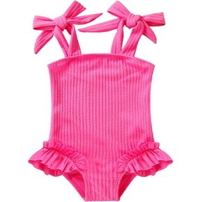 Happy Town Toddler Swimsuit Girl Solid Color Stripe One-Piece Baby Bathing Suits