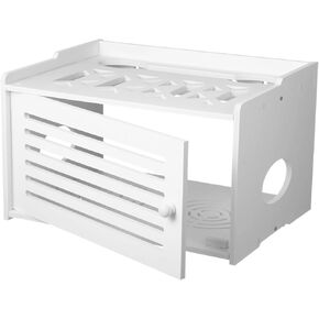 PVC Router Shelf Storage, 14.6×10.6×9.1" WiFi Router Storage Box, Router Hider and Cable Organizer, Large Router Management Rack for Modem, Power Strips