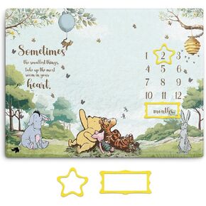 Winnie Milestone Blanket for Baby, the Pooh Baby Milestone Blanket, Winnie Quotes Baby Milestone Blanket, Newborn Photography Background Decor, with 8pcs Double-sided Printed Holiday Cardstock 30*40in
