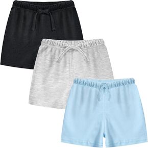 3PCS Unisex Baby Shorts,Toddler Cotton Pull on Shorts with Drawstring,Infant Solid Short Elastic Waist Comfy Short