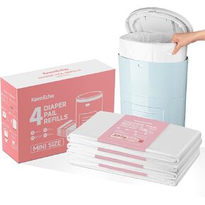 أكياس إعادة ملء PAIL DIAPER (4 عبوات) - بلاستيك محيطي معاد تدويره - للحصول على عوامل حفاضات صغيرة ، يحمل ما يصل إلى 1200 حفاضات حديثي الولادة - رائحة جديدة ومراقبة الرائحة للوالدين
