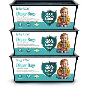 BrightOn Diaper Pail Refill Bags Compatible with Genie Easy Roll Signature Diaper Pails, 3-Pack (90 Bags) (Lemon Scented)