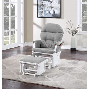 Suite Bebe Maya Glider and Ottoman in White Wood and Oyster Gray Fabric