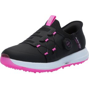 Skecherers Women's Go Elite 5 Arch Fit Slip مقاومة للماء في حذاء رياضة أحذية الجولف ، أسود/وردي ، 10