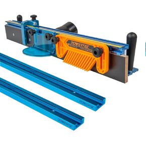 POWERTEC Deluxe Router Table Fence System 3-3/8" Tall 24" Long + 36 Inch Double-Cut Profile Universal T-Track with Predrilled Mounting Holes