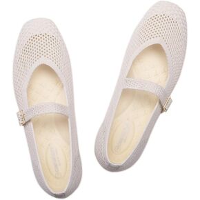 Frank Mully Womens Casual Flat Shoes Square Toe Shoes Knitted Mesh Flat Comfort Work Flat Shoes for Daily Washable