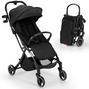 Lightweight Baby Strollers, 2-in-1 Convertible Infant Stroller with Bassinet Mode, One-Handed Folding Stroller for Toddler for Travel Includes Raincover, Bumper Bar, Cupholder, Black