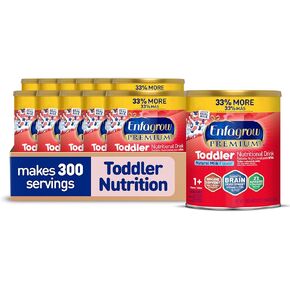Enfagrow PREMIUM Toddler Nutritional Drink, Made with Real Milk, Brain-Building Omega-3 DHA, Nutrients and Prebiotics for Growth & Immune Support, Non-GMO, Toddler Milk Powder, 32 Oz Can, Pack of 12