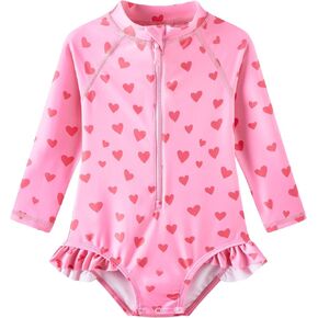 UMELOK Baby Girls' One Piece Swimsuit Rash Guard Swimwear Long Sleeve with UPF 50+ Sun Protection