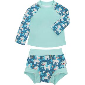 ALVABABY Long Sleeve Rashguards with Swim Diaper,Baby/Toddler Swimwear Sets,Girl/Boy Swimsuit 2 Piece Bathing Suit 12M-3T in Kuwait