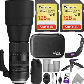 Tamron SP 150-600mm F/5-6.3 Di VC USD G2 Lens for Canon DSLR Cameras with SanDisk 128GB SD Cards & Altura Photo Complete Accessory and Travel Bundle