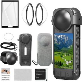 Camera Protective Accessories Kit for Insta 360 X4 – Includes 2 Lens Guards, Silicone Protective Case, Screen Protector, Camera Case with Buckle, and Front & Rear Lens Guards