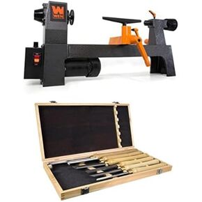 WEN 3.2-Amp 8-Inch by 13-Inch Variable Speed Mini Benchtop Wood Lathe and 6-Piece 16-to-22-Inch Artisan Chisel Set (LA3421, CH15)