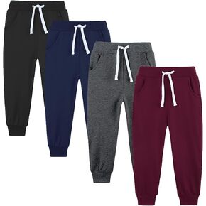 4 Pack Toddler and Kids Boys Sweatpants Joggers Cotton Active Soft Joggers Pants with Functional Drawstring 2-14Y