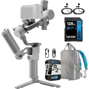 DJI RS 4 Mini Combo Gimbal Stabilizer for Camera, Auto Axis Locks, Intelligent Tracking Bundle with 128GB Memory Card, Deco Gear Backpack, 2 YR CPS Enhanced Protection Pack, 2 x Deco Gear Microphone
