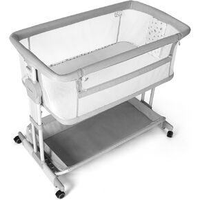 Cowiewie Bassinet Bedside Sleeper, Rocking Bassinet for Baby with 4 Wheels & 7 Adjustable Height, 360° All-Round Breathable Mesh Sides Bedside Crib, 2025 New