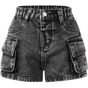 WDIRARA Girls' Cargo Jean Shorts High Waisted Distressed Denim Shorts with Flap Pockets