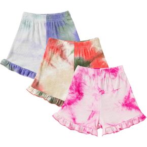 Toddler Baby Girl Shorts 3 Pack Tie Dye Ribbed Newborn Girls Shorts Summer Casual Ruffle Cotton Elastic Baby Bloomers