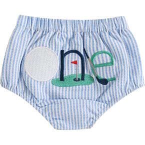 First Birthday Outfit Baby Boy Girl One Year Old Birthday Shorts Golf ONE Striped Bubble Shorts