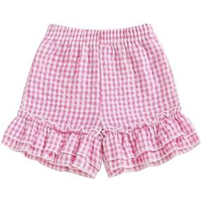 woshilaocai Toddler Girl Gingharm Shorts Summer Casual Elastic Waist Seersucker Ruffle Shorts for Baby Pants Bottoms
