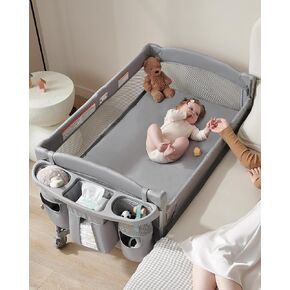 4 in 1 Baby Bassinet Bedside Sleeper, 4 Functions Crib, Playard, Portable Changing Table, Bassinet for Newborn Baby, Bedsaide Bed w/Wheels&Brakes