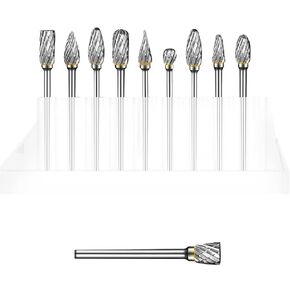 Carbide Burr Set Compatible with Dremel Kit, 10Pcs 1/8" Shank Carbide Drill Bits Rotary Tool Accessories, angle grinder attachments for Metal and Wood Carving, Grinding, Polishing, Engraving, Drilling