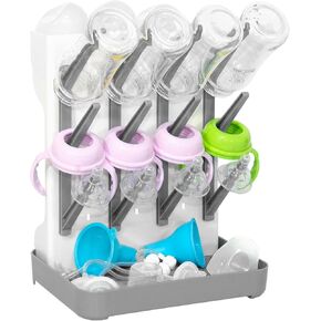 Baby Bottle Drying Rack, Large Bottle Dryer Rack Holder, Vertical Standing Countertop Drying Rack for Baby Bottles and Pump Part Cleaning, Holds Up to 12 Baby Bottles & Cup (Blue)