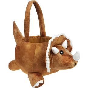 Dearsun Adorable 3D Plush Pink Triceratops Basket Easter Egg Hunting Basket Dinosaur Easter Decorations Party Supplies Eggs Gifts Storage