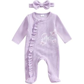 Valentines Baby Girl Outfit Bowknot Heart Footie Romper Long Sleeve Onesie Newborn Christmas Easter Clothes