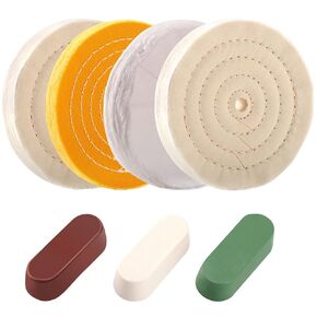 6PCS 8 Inch Polishing Wheels Kit for Bench Grinder, Include 5/8" Arbor Hole White Cotton Polish Wheels(50Ply), Yellow Cotton Wheel(40Ply), Soft Flannel Buffing Wheel(30Ply)& 3 Polishing Compound Set