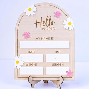 علامة إعلان الأطفال الخشبية ، Hello World Newborn Welf Sign Sign Plaques for Profits Props Baby Shower Hospital حضانة (RIBBON1)