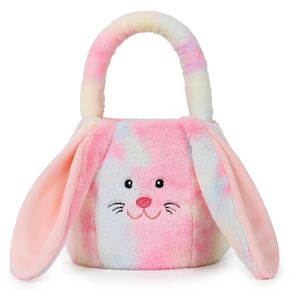 Easter Basket Plush, Bunny Easter Basket For Kids, Lovely Plush Easter Buckets With Long Floppy Ear Easter Bags for Boys Girls, Easter Tote Bags For Decorations Candy Gifts Storage (White)