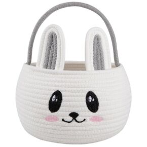 OIAHOMY Easter Baskets for Kids, Easter Bunny Basket with Handle, Personalized Easter Basket for Toddler, Baby Easter Basket for Boys and Girls - Pink & White