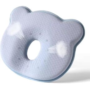 Zenzone Memory Foam Baby Pillow Cute Cartoon Bear Soft Cozy Design Light Blue Breathable Bedding Set for Infants Small Boys Girls Prevent Flat Head
