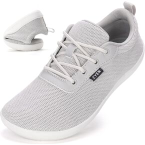 ZYEN Wide Toe Box Barefoot Shoes Women Minimalist Zero Drop Walking Shoes Non Slip Breathable Lightweight Wide Width Fashion Sneakers 8828 Grey 37