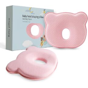 Soft and Breathable Baby Pillow with Memory Foam and Bear Design, Pink