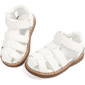 Baby Boys Girls Closed Toe Summer Sandals Lightweight Non-Slip Soft Sole Leather Athletic Sandals Outdoor Toddler First Walking Shoes
